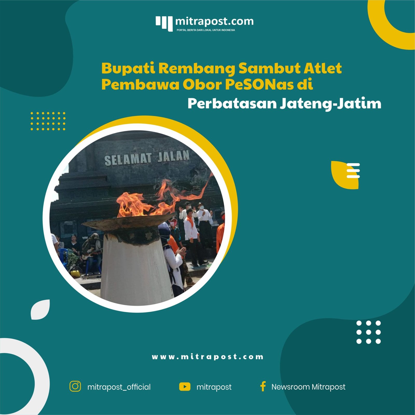 Bupati Rembang Sambut Atlet Pembawa Obor PeSONas di Perbatasan Jateng-Jatim