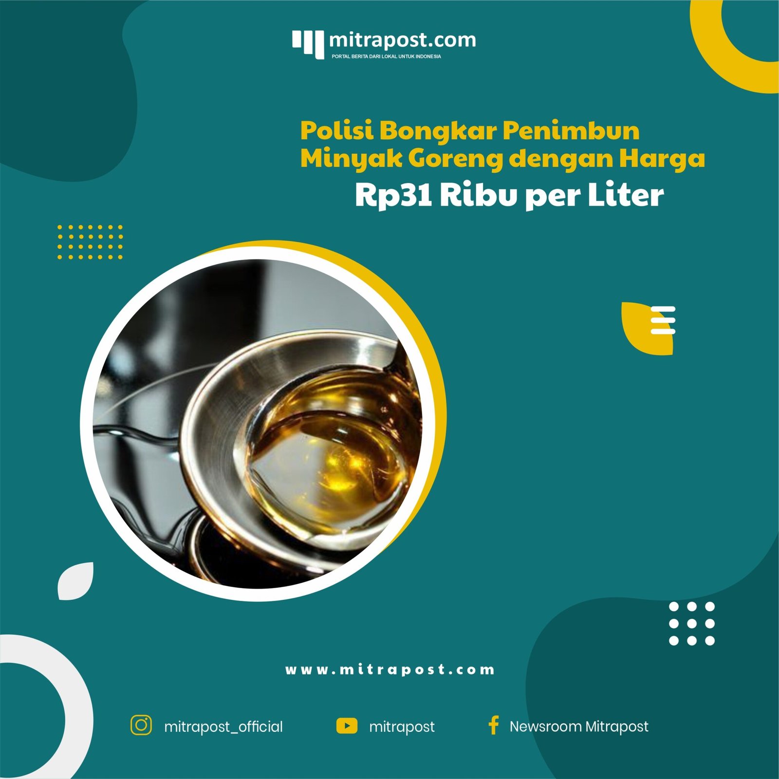 Polisi Bongkar Penimbun Minyak Goreng dengan Harga Rp31 Ribu per Liter