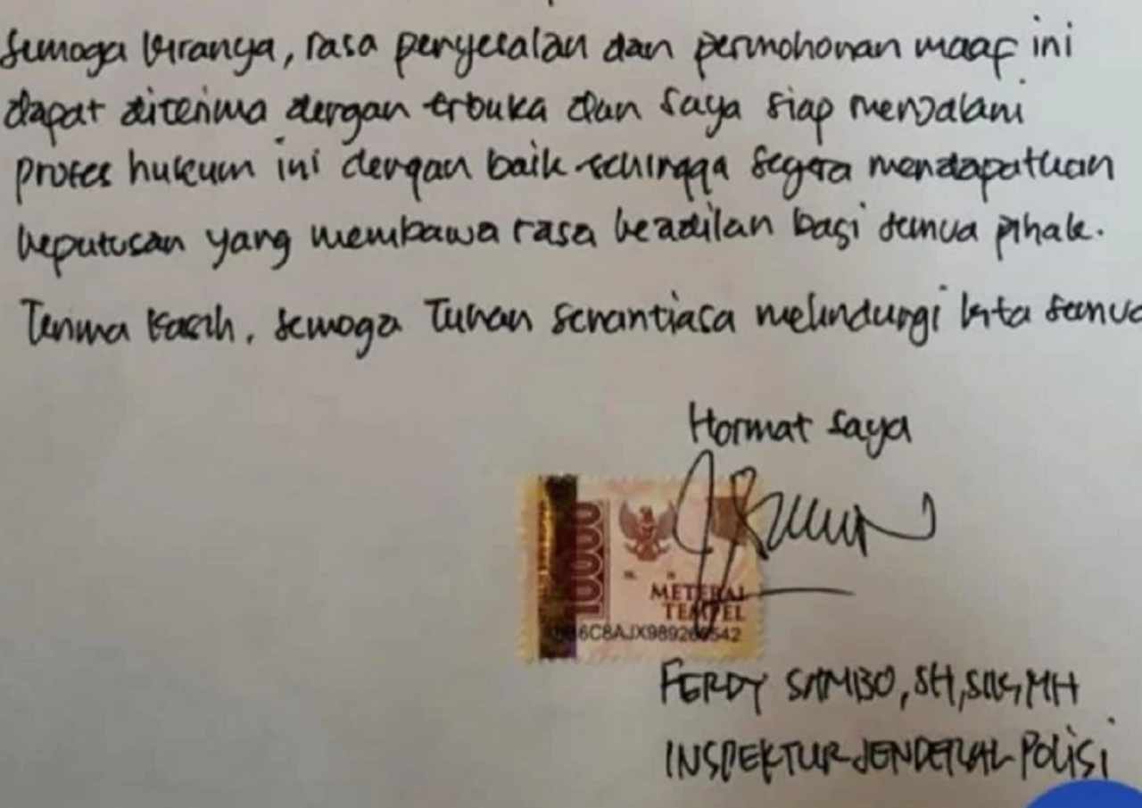 Tulisan Surat Ferdy Sambo Dianalisis Ahli Grofologi, Begini Hasilnya