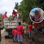 Foto : Suasana warga Penerima Manfaat (PM) Disabilitas Mental Sentra Margo Laras saat membantu kegiatan kerja bakti di Desa Godo Kecamatan Winong yang terdampak banjir bandang. (Sumber : Mitrapost.com/ Anang SY)