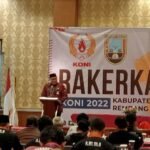 Foto: Wakil Bupati Rembang Mochamad Hanies Cholil Barro'saat membuka Rakerkab Koni di Hotel Fave/mitrapost.com/Sri Lestari