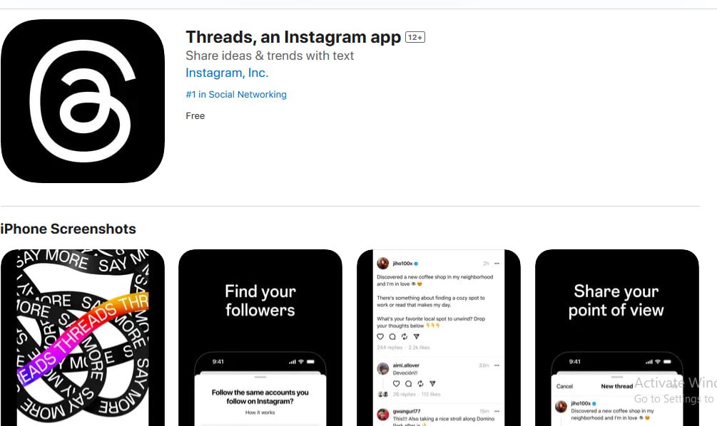 Foto: Aplikasi Threads (Sumber: Apple Store)