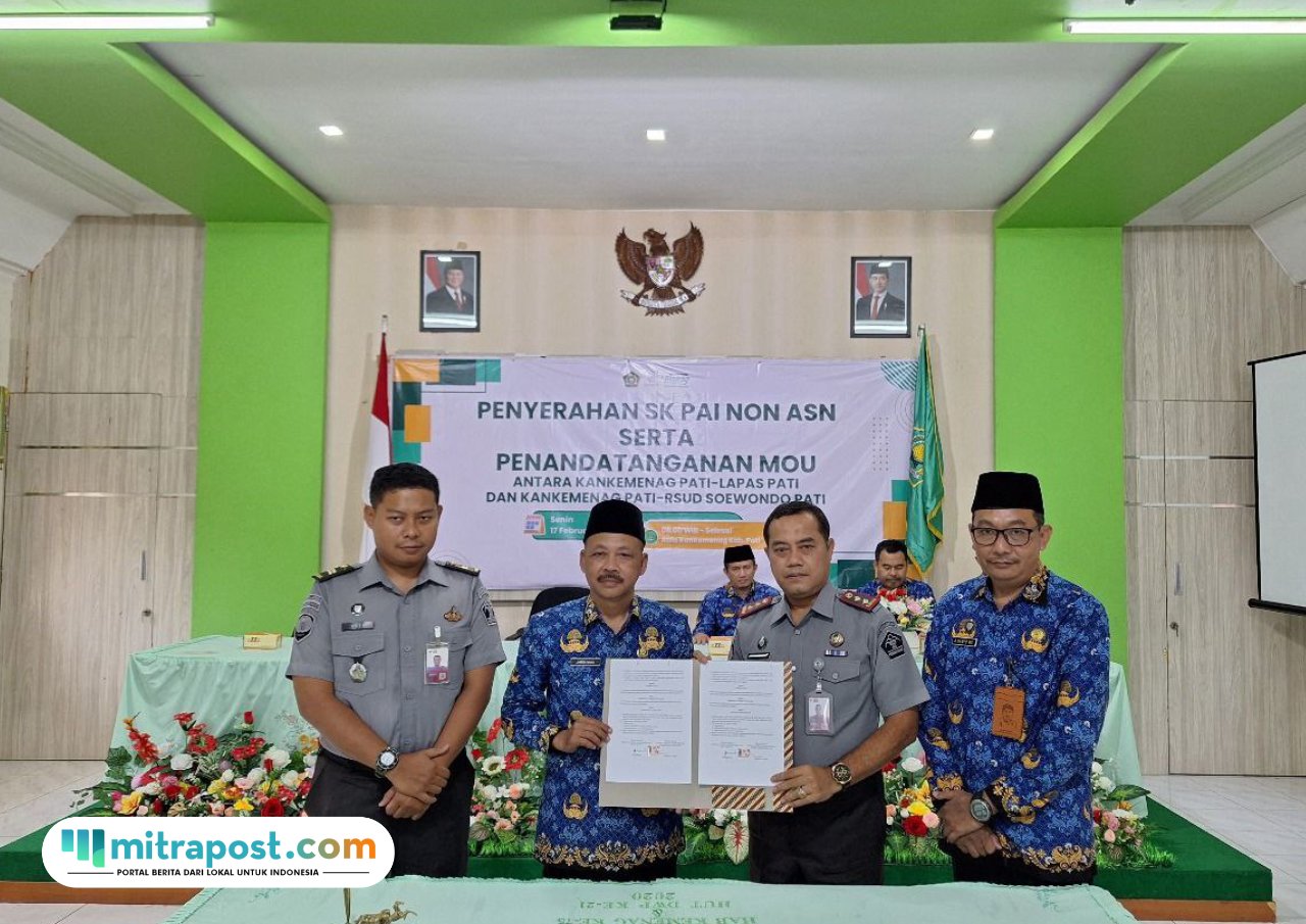 Foto: Kepala Lapas Kelas IIB Pati dan Kepala Kantor Kemenag Pati menandatangani MoU di Aula Kantor Kemenag Pati (Mitrapost.com/ ist)