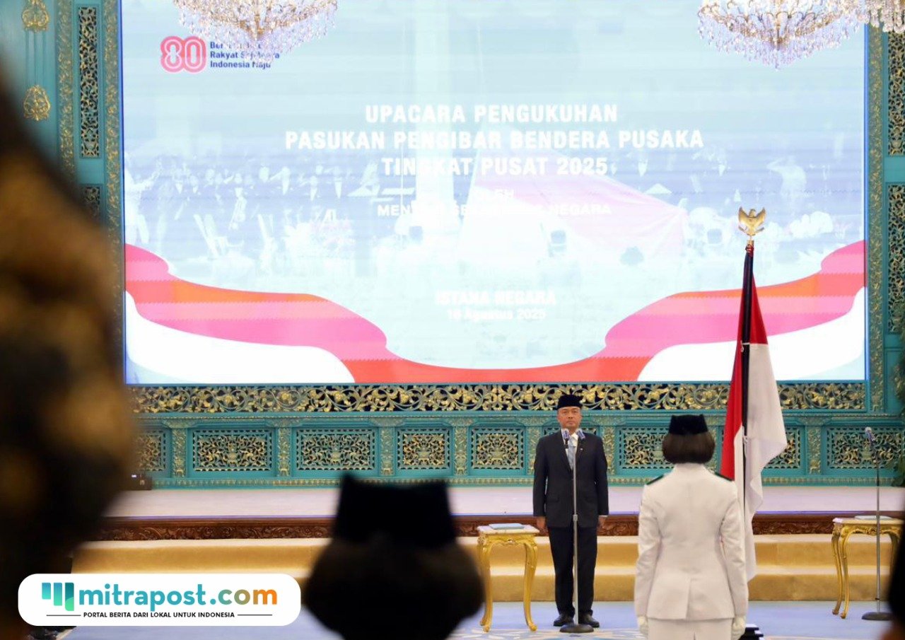 Pasukan Pengibar Bendera Pusaka (Paskibraka) di Istana Negara, Jakarta, Sabtu (16/08/2025)/setneg