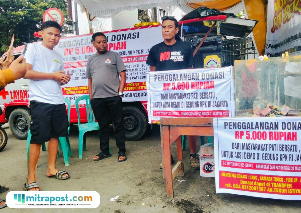 Foto : Posko Donasi Masyarakat Pati Bersatu untuk Demo di KPK RI (Sumber. Mitrapost.com/ Ilham)