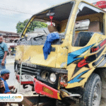 Foto : Kondisi truk saat terlibat kecelakaan di Jalan Pati-Gabus turut Desa Banjarsari, Selasa (02/09/2025). (Sumber. Mitrapost.com/ Ilham)