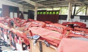 Foto : Becak listrik terparkir rapi di sebelah Pendopo Kabupaten Pati, Senin (10/11/2025). (Sumber. Mitrapost.com/ Ilham)