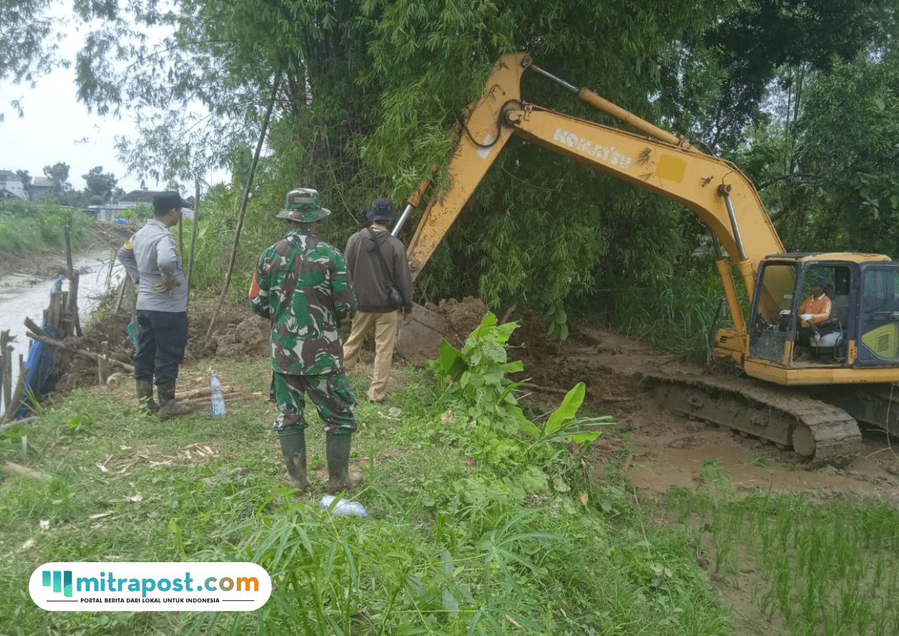 Foto : Alat berat tengah membuat kerucut bambu untuk Sandbag. (Dok. DPUTR Pati) Tanggul Jebol