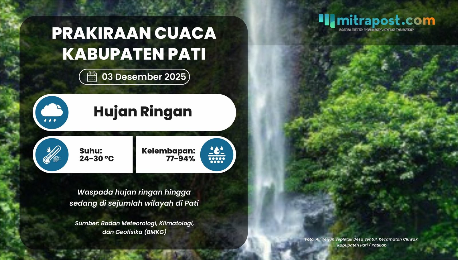 Hujan Ringan hingga Sedang Berpotensi Landa Pati 3 Desember 2025