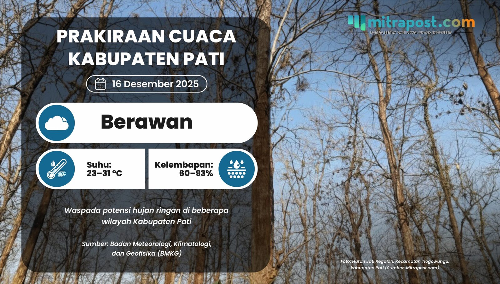 Kabupaten Pati Esok Hari Diperkirakan Berawan, Waspada Perubahan Cuaca