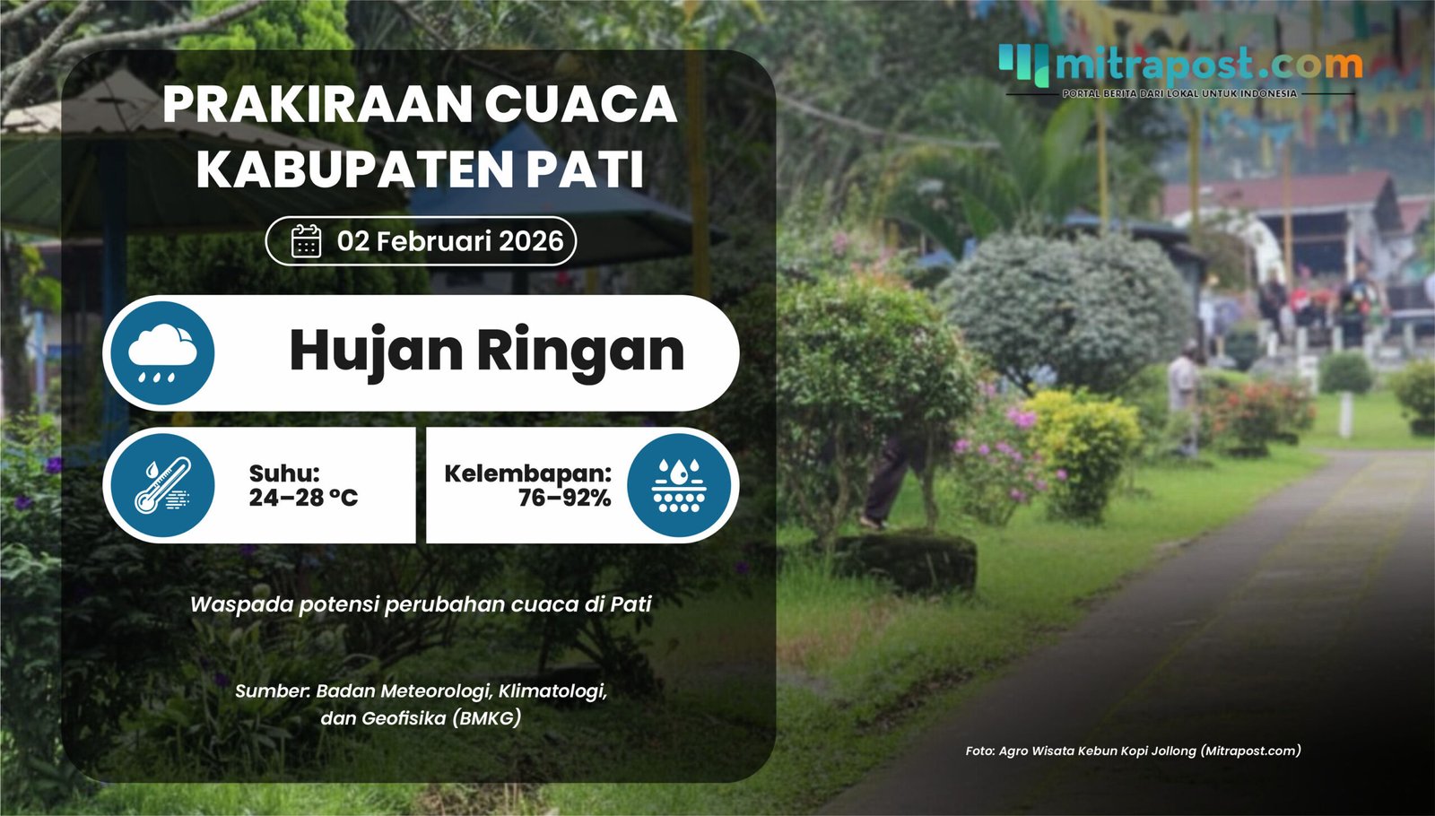 Info Cuaca Kabupaten Pati Senin 2 Februari 2026