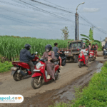 Foto : Jalan rusak antar Kecamatan Tlogowungu-Wedarijaksa tepat Desa Wonorejo ditanami pohon pisang, Sabtu (21/02/2026). (Sumber. Mitrapost.com/ Ilham) Perbaikan Jalan