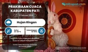 Prakiraan Cuaca Kabupaten Pati 13 Februari 2026: Hujan Ringan Menyeluruh