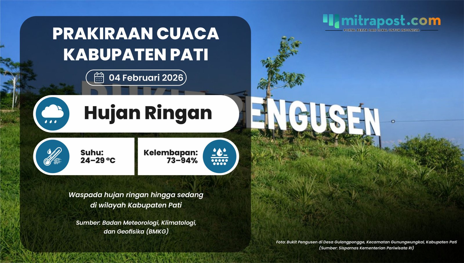 Cuaca Esok Hari di Bumi Mina Tani Berpotensi Hujan Ringan hingga Sedang