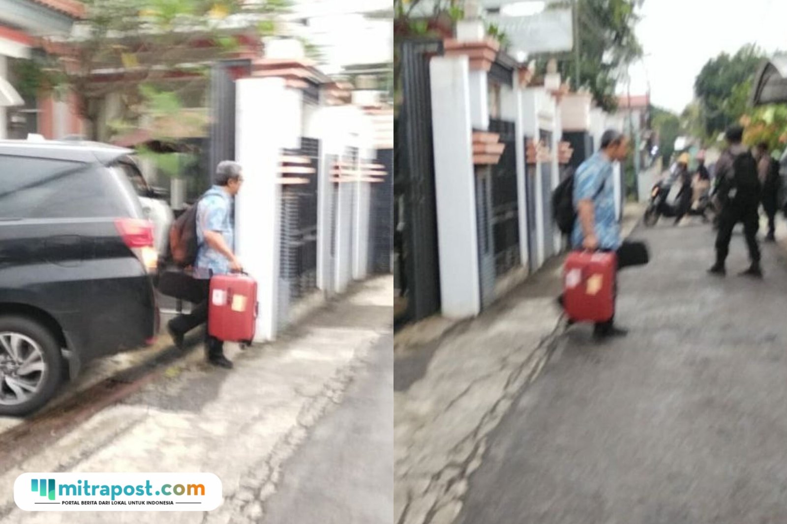 Foto : Terlihat koper merah tengah dibawa petugas KPK usai melakukan penggeledahan di kediaman Kepala DPUTR Kabupaten Pati, Riyoso. (Sumber. Mitrapost.com/ Ilham)