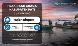 Prakiraan Cuaca Pati 5 Maret 2026: Hujan Ringan Secara Menyeluruh
