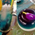 Foto: Kuliner es dan puding bunga telang (Sumber. Mitrapost.com/ Ilham)