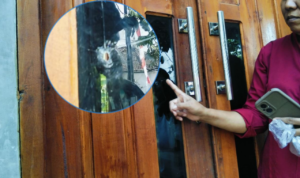 Foto : Kaca rumah bolong dan retak diduga ditembak orang tidak dikenal. (Sumber. Mitrapost.com/ Ilham)