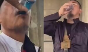 Viral Sekumpulan Pria Minum Oli di Masjid untuk Tingkatkan Stamina/tangkap layar